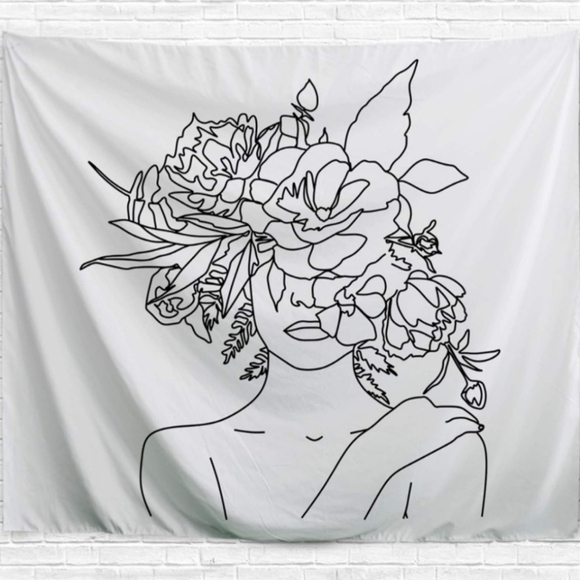 NWT Black & White Floral Woman Line Art Tapestry - Picture 6 of 7